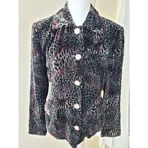 Paolo Santini Jacket Womens Medium Black Velvet Animal‎ Retro Goth Glam Edgy Y2K
